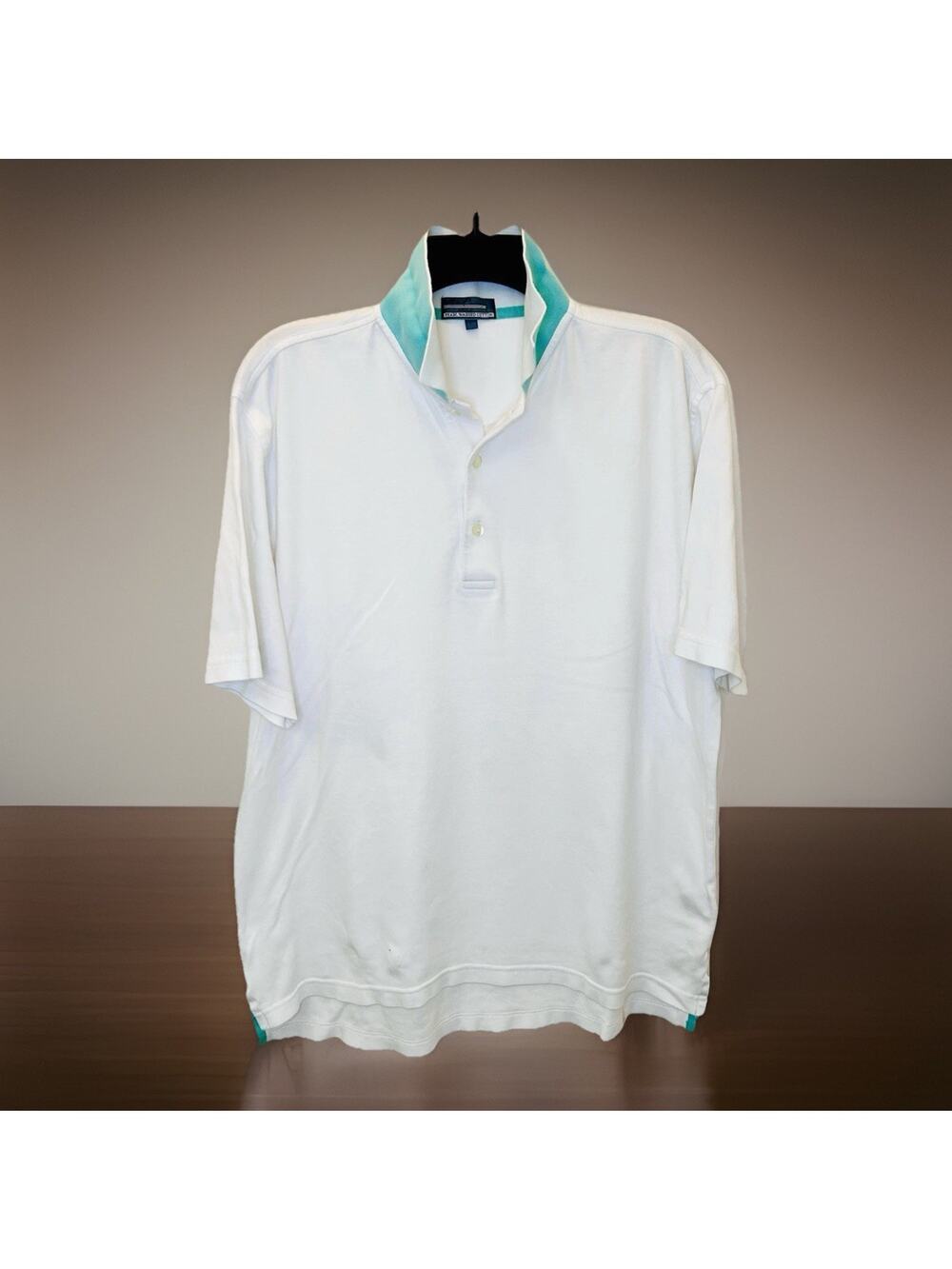 Alan Flusser Golf Shirt / White / Pearl Washed Cotton / Men’s L Large